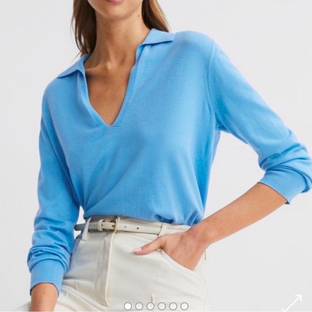 REISS NELLIE Knitted Collared V-neck Top